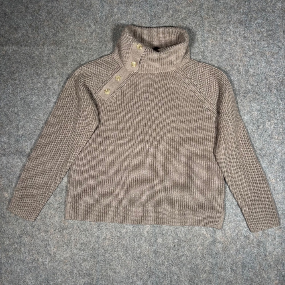 Haven Well Within Turtleneck Sweater Womens Large Taupe Brown Ribbed Button Neck